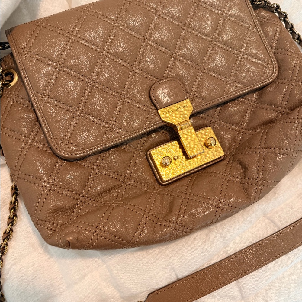 Marc Jacobs Tan Quilted Crossbody Bag with Gold Accents